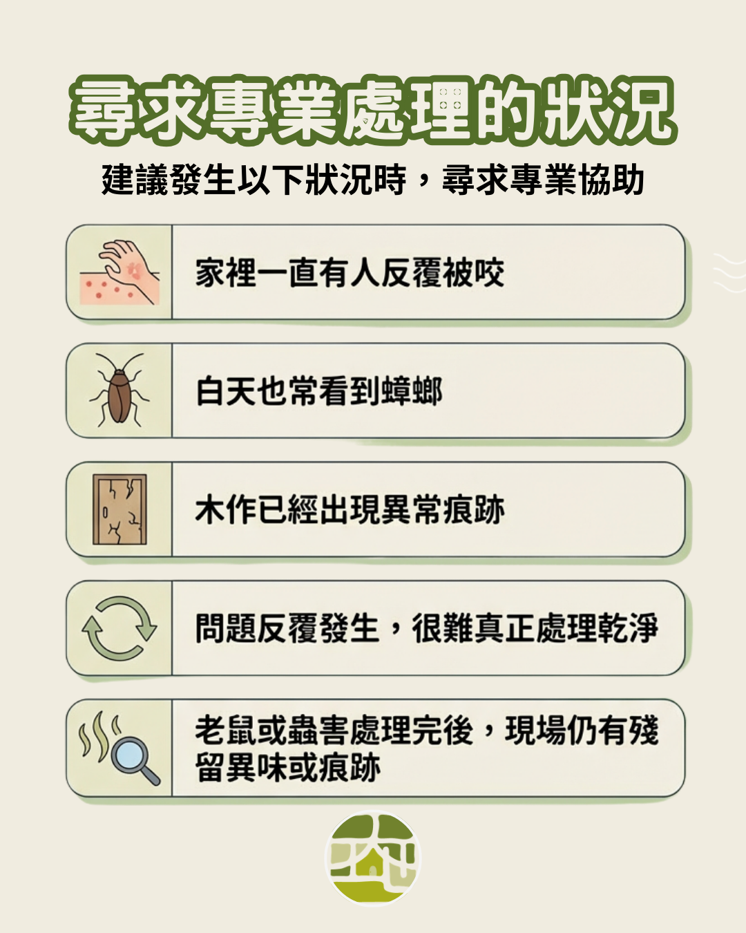 需要提高警覺的蟲害情況示意